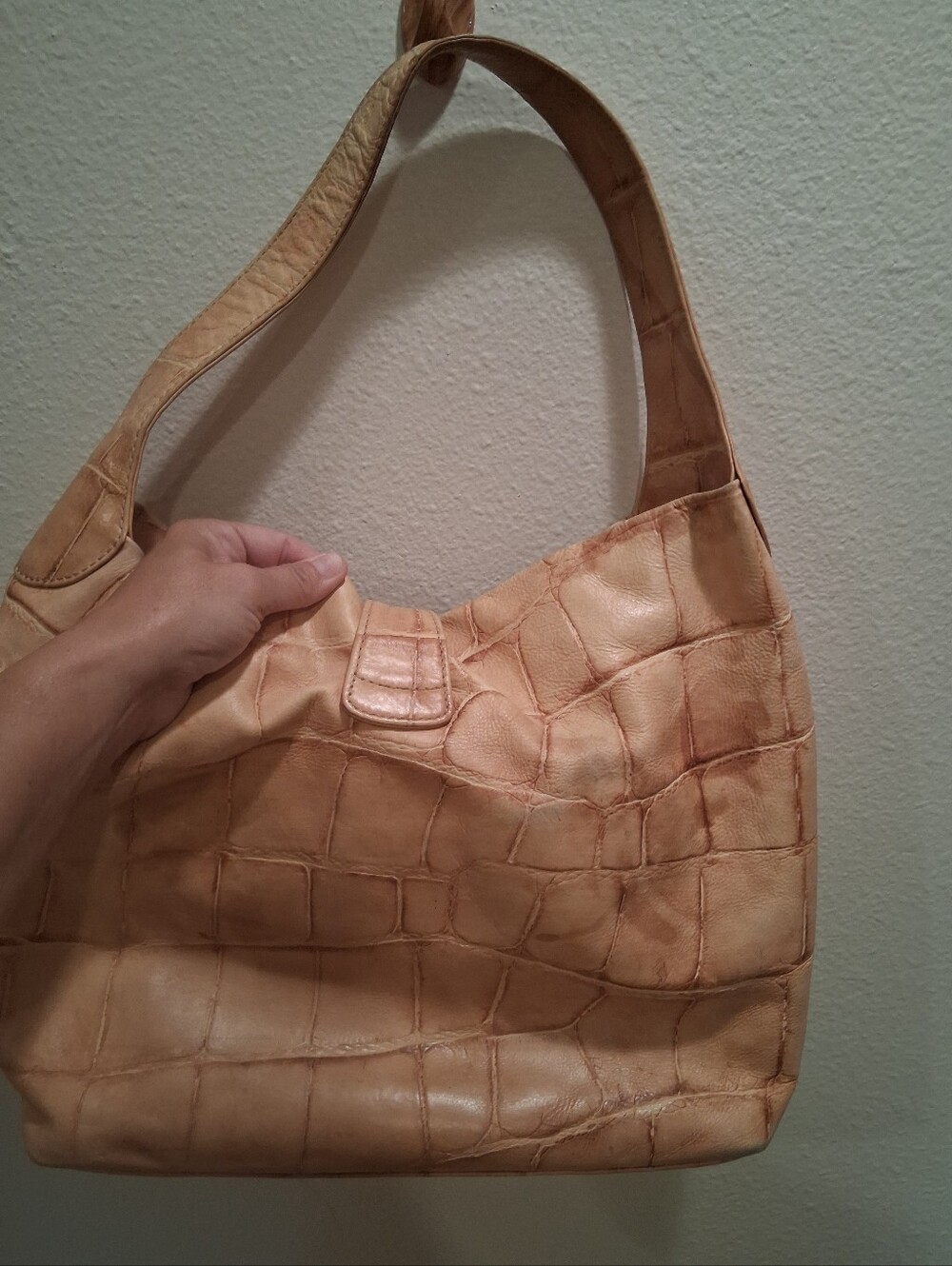 Dooney And Bourke Beige Croc-Embossed Shoulder Bag with Silver-Tone Hardware - Picture 6 of 9
